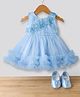 Bluebell Net Woven Sleveless Party Dress with Floral Embroidery Frill Detailing & Booties - Light Blue