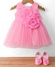 Bluebell Net Woven Sleveless Party Dress with Floral Applique & Booties - Pink