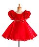 Bluebell Tissue Woven Sleeveless Party Frock With Floral Applique - Red