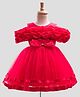 Bluebell Net Woven Sleeveless Solid Party Frock With Bow Applique - Red