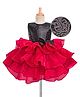Bluebell Tissue Woven Sleeveless Party Frock With Sequinned Yoke & Bow Applique - Red