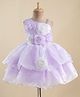 Bluebell Tissue Woven Sleeveless Party Frock With Floral Corsage - Purple