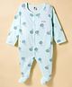 ToffyHouse Cotton Knit Full Sleeves Footed Sleep Suit With Apple Print - Light Green