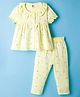 ToffyHouse Cotton Knit Half Sleeves Co-Ord Night Suit With Floral Print - Yellow