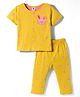 ToffyHouse Knitted Half Sleeves Co-ords Night Suit with Bunny & Polka Dot Print - Mustard
