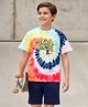 Pine Kids Single Jersey Knit Half Sleeves T-Shirt & Shorts Set with Text Print - Navy Blue