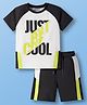 Pine Kids Cotton Knit Half Raglan Sleeves Cut & Sew T-Shirt & Shorts Set with Just Be Cool Print - Black & White