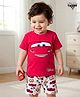 Babyhug Disney Single Jersey Knit Half Sleeves Shorts Night Suit With Cars Graphics - Dark Pink