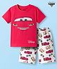 Babyhug Disney Single Jersey Knit Half Sleeves Shorts Night Suit With Cars Graphics - Dark Pink
