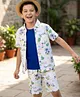 Pine Kids Single Jersey Knit Half Sleeves Shirt & Shorts Co-ord Set With Boat Print & Inner Tee - White