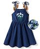 Pine Kids Cotton Woven Sleeveless Frock With Floral Embriodery - Navy Blue