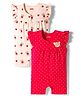 Babyhug 100% Cotton Interlock Knit Frill Sleeves Rompers with Bear & Polka Dot Pack of 2 - Red & Cream