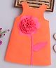 NAVKIYA G Knit Sleeveless Floral Embellished Knee Length Dress - Neon Orange