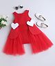 NAVKIYA G Knit Sleeveless Heart Net Embellished Knee Length Dress - Red