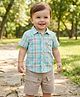 Babyoye 100% Cotton Woven Half Sleeves Checked Shirt & Shorts Set - Beige & Sea Green