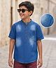 Pine Kids Denim Woven Half Sleeves Mandarin Collar Washed Shirts - Blue