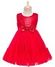 Babyhug Mesh Woven Sleeveless Party Dress With Sequin Detailing On Yoke & Bow Applique - Red