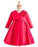 Babyhug Satin Woven Full Sleeves Party Fress with Shrug Bow & Sequin Detailing - Red