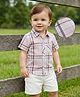Babyoye 100% Cotton Woven Half Sleeves Checked Shirt & Shorts Set - Beige & Pink
