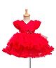 Babyhug Mesh Woven Frill Sleeves Solid Colour Frilled Dress with Bow Applique - Red
