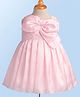Babyhug Woven Sleeveless Solid Color Pleated Party Dress with Bow Applique - Baby Pink