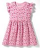 Kookie Kids Single Jersey Knit Frill Sleeves Frock with Candy Print - Pink
