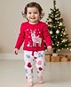 Babyoye 100% Cotton Knit Full Sleeves Night Suit with Deer & Heart Print - White & Red