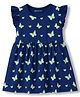 Kookie Kids Single Jersey Knit Frill Sleeves Frock with Butterfly Print - Navy Blue
