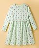 Kookie Kids Single Jersey Knit Full Sleeves Frock with Floral Print - Limegreen