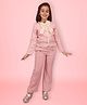 Cutecumber Knit Full Sleeves Bow Applique Detailed & Pearls Embellished Jacket & Pant Set - Peach