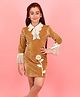 Cutecumber Drop Needle Knit Full Bell Sleeves Floral Applique & Lace Detailed Dress - Mustard