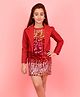 Cutecumber Knit Full Sleeves Sequins Embellished Dress With Blazer - Red