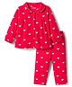 Babyhug Cotton Knit Full Sleeves Co-ords Night Suit With Heart Print - Red