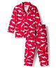 Babyhug Cotton Knit Full Sleeves Co-ords Night Suit With Shark Print - Red