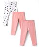 Bonfino Cotton Knit Full Length Solid Colour Leggings With Polka Dot Pack Of 3 - Pink & White