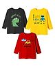 KAVEE Pure Cotton Knit Pack Of 3 Full Sleeves Robot & Animal Printed Tees - Red Black & Yellow