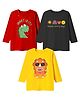 KAVEE Pure Cotton Knit Pack Of 3 Full Sleeves Typography & Animal Printed Tees - Red Black & Yellow