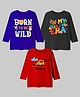 KAVEE Pure Cotton Knit Pack Of 3 Full Sleeves Born To Be Wild Text & Animal Printed Tees - Red Black & Blue
