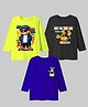 KAVEE Pure Cotton Knit Pack Of 3 Full Sleeves Vehicles & Animal Printed Tees - Blue Black & Neon Green