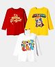 KAVEE Pure Cotton Knit Pack Of 3 Full Sleeves I M Stuffed Text & Animal Printed Tees - Red White & Yellow