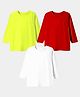 KAVEE Pure Cotton Knit Pack Of 3 Full Sleeves Solid Tees - White Red & Neon Green
