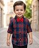Babyhug Cotton Woven Full Sleeves Checks Shirt With Bow - Navy Blue & Red