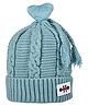 Kid-O-World Cable Knit Heart Pom Pom Embellished Cap - Light Blue - Circumference - 50 Cms