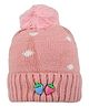 Kid-O-World Knit Strawberry Applique Detailed Pom Pom Embellished Cap - Light Pink - Circumference - 48 Cms
