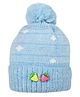 Kid-O-World Knit Strawberry Applique Detailed Pom Pom Embellished Cap - Light Blue - Circumference - 48 Cms