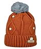 Kid-O-World Knit Button Embellished Textured Beanie - Brown - Circumference 48
