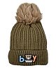 Kid-O-World Knit Boy Text Patch Detailed Textured Beanie - Green - Circumference 48
