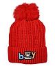 Kid-O-World Knit Boy Text Patch Detailed Textured Beanie - Red - Circumference 48