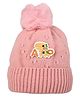 Kid-O-World Knit Dinosaur Applique Detailed & Pom Pom Embellished Cap - Light Peach - Circumference 46 Cm
