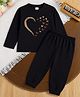 Luke and Lilly Cotton Blend Knit Full Sleeves Hearts & Butterfly Printed Tee & Joggers Set - Black